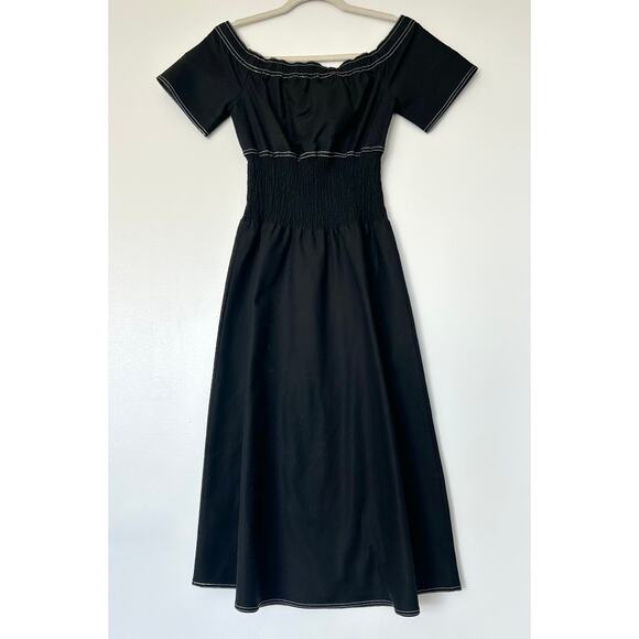 NWOT Maje Relera Black Off-Shoulder Zip Midi‎ Dress Size Small (1) Smocked Waist - Picture 15 of 15